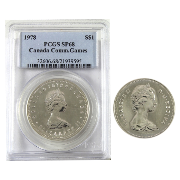 2x Silver $1 1978 Commonwealth Games PCGS SP68 & 1979 Commercial Ship Voyage Anniversary. 2pcs.
