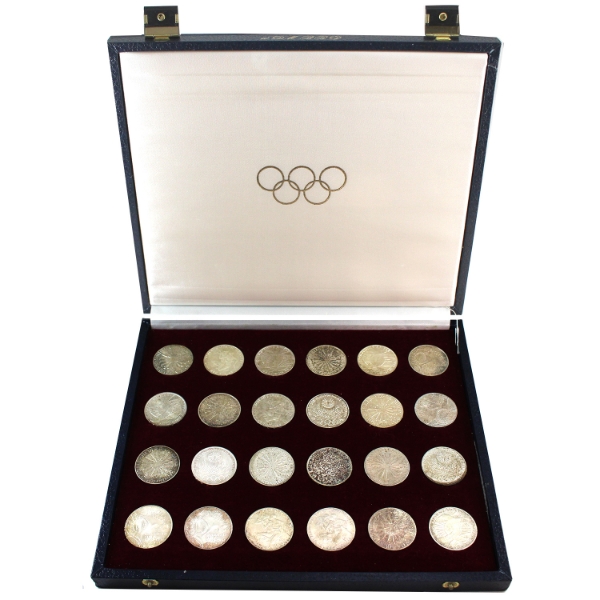 Munich 1972 Olympic 24-Coin Uncirculated Silver Coin Set. 6 Series of 4 Coins Each. 