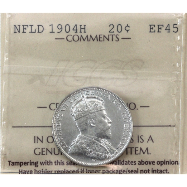 Newfoundland 20-cent 1904H ICCS EF45