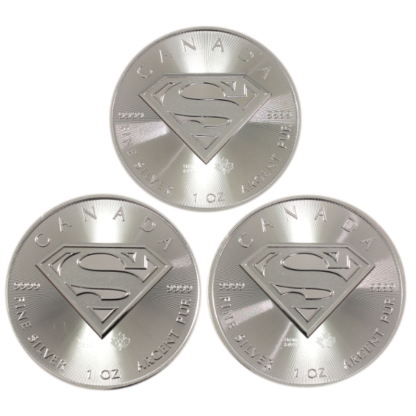 3x 1oz 2016 $5 Superman Shield .9999 Fine Silver Coins. 3pcs (Tax Exempt)