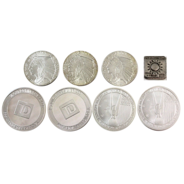 3oz Lot Total! 4x 1/2oz & 4x 1/4oz .999 Fine Silver Fractional Rounds & Bar. 8pcs. (Tax Exempt) 