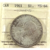 Image 1 : Silver $1 1961 ICCS MS64