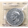 Image 1 : Silver $1 1947 Maple Leaf, Dbl HP ICCS MS62