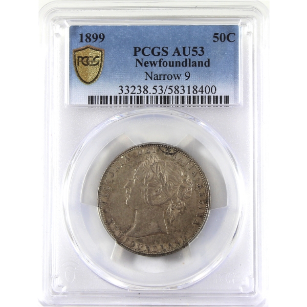 Newfoundland 50-cent 1899 Narrow 9 PCGS AU53