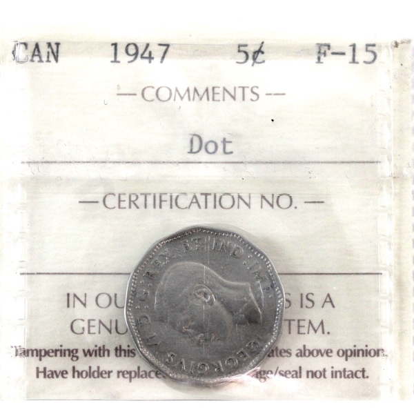 5-cent 1947 Dot ICCS F15