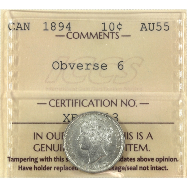 10-cent 1894 Obv 6 ICCS AU55