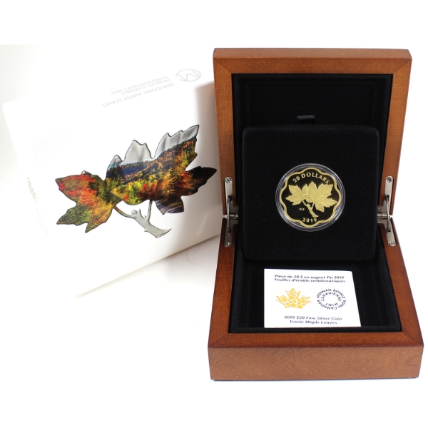 2019 $20 Iconic Maple Leaves Gold Plated Fine Silver Coin (Tax Exempt)