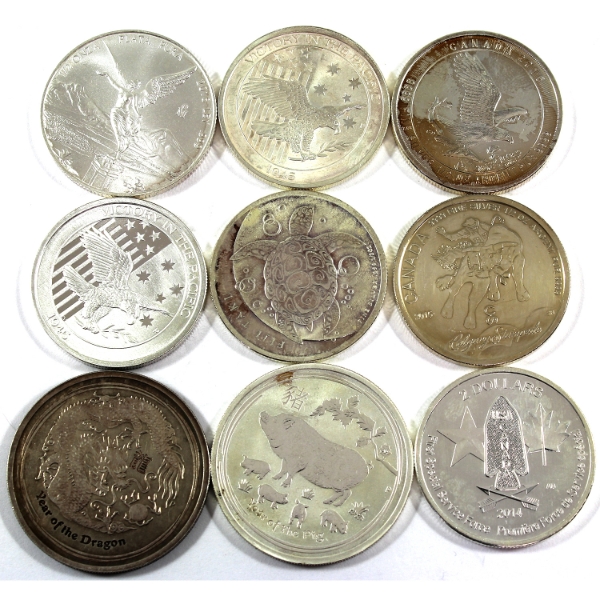 9x 1/2oz World 2012-2019 Fine Silver Rounds. 9pcs. (Tax Exempt)
