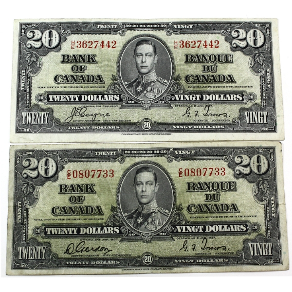 BC-25b & BC-25c 1937 $20 VF. 2pcs.