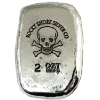 Image 2 : 2oz Rocky Shore Silver Co. .999 Fine Silver Hammered Bar with Skull & Crossed Swords (Tax Exempt)