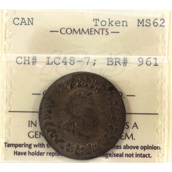 BR-961, CH# LC48-7 1812 Half Penny Tiffin Token ICCS MS62