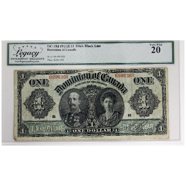DC-18d 1911 $1 Legacy VF20 Thick Black Line Series R Various-Boville SN: 699636 ppB