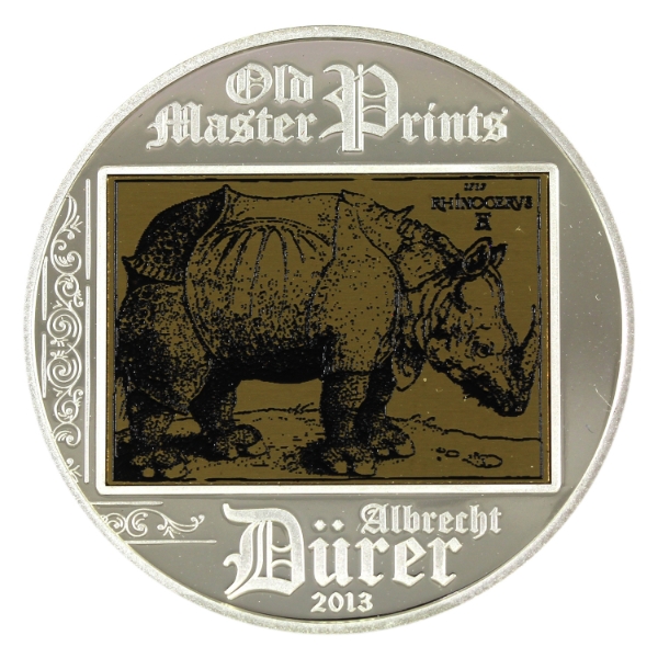Cook Islands Silver 2013 $5 Old Master Prints Albrecht Durer - Rhinoceros PF