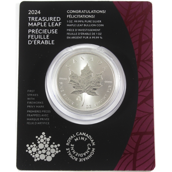 1oz 2024 $5 Treasured Maple Leaf - Congratulations Privy .9999 Fine Silver Coin, Still Sealed!