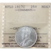 Image 1 : Newfoundland 25-cent 1917C ICCS MS63 