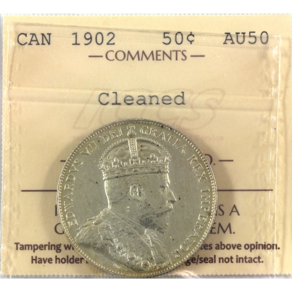 50-cent 1902 ICCS AU50 (Lighlty Cleaned)