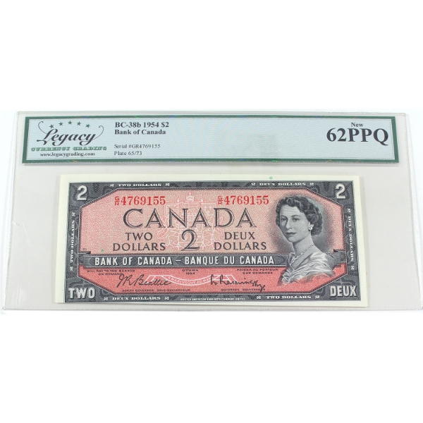 BC-38b 1954 $2 Legacy UNC62 PPQ Beattie-Rasminsky SN:G/R4769155