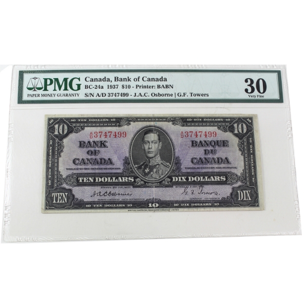BC-24a 1937 $10 PMG VF30 Osborne-Towers SN: A/D3747499