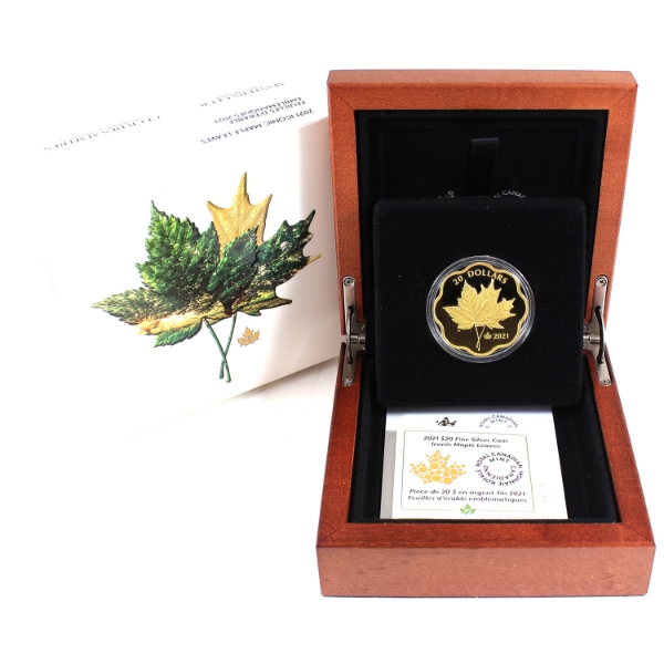 2021 $20 Iconic Maple Leaves Gold Plated Fine Silver Coin (Tax Exempt)
