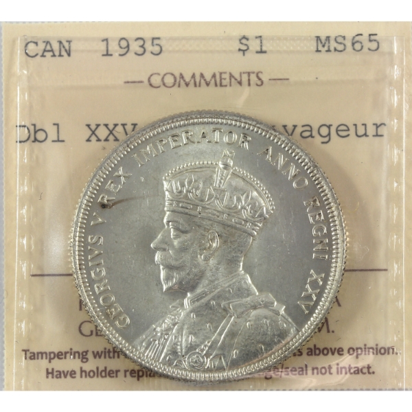 Silver $1 1935 Dbl XXV; Dbl Voyageur ICCS MS65