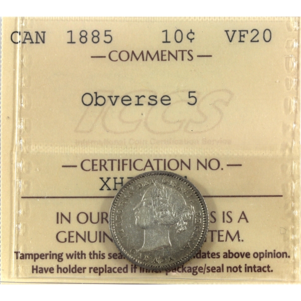 10-cent 1885 Obv 5 ICCS VF20