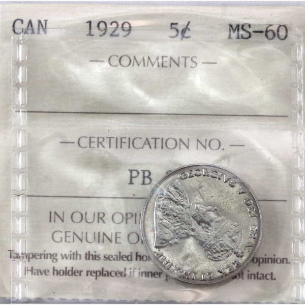5-cent 1929 ICCS MS60
