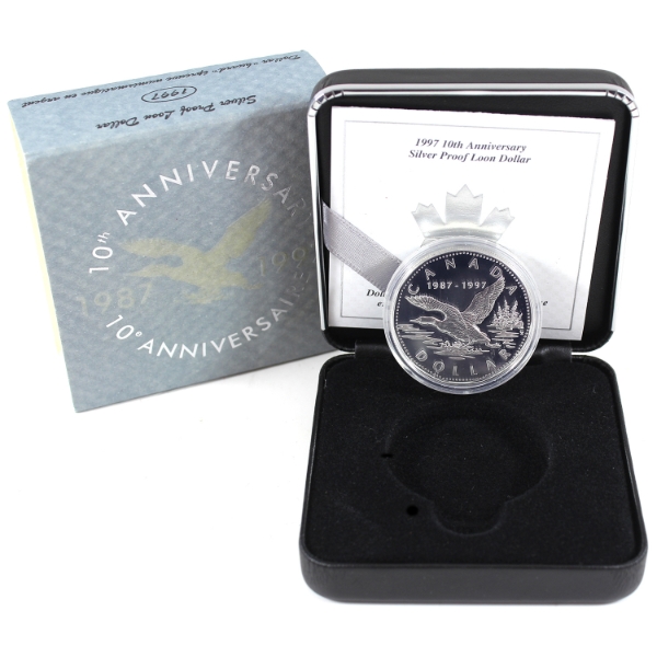 1997 $1 10th Anniversary of the Loon Proof Sterling Silver Dollar