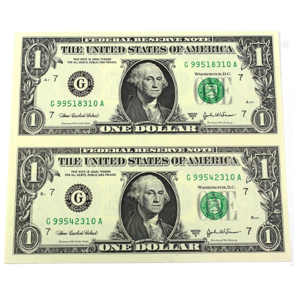 USA 2003A $20 Uncut Sheet of 2 Notes. 2pcs