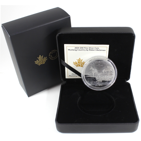 2025 $30 Mustang Country by Robert Bateman 2oz .9999 Fine Silver Coin (Tax Exempt)