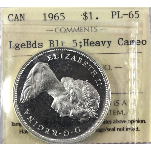 Silver $1 1965 LB B5 Type 3 ICCS PL65 Heavy Cameo