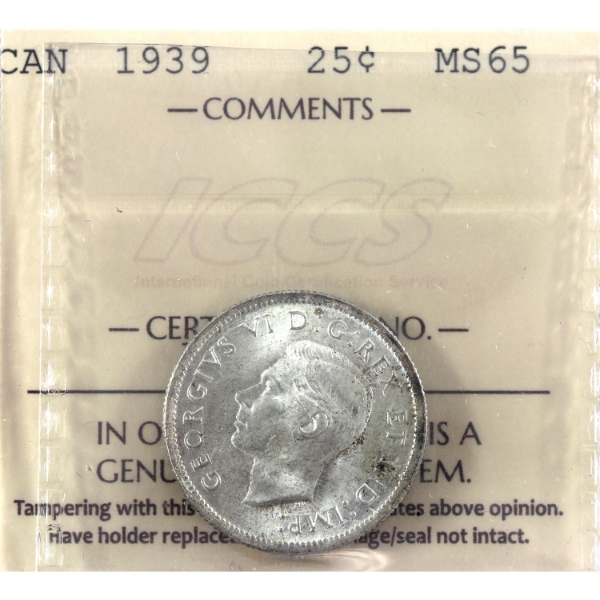 25-cent 1939 ICCS MS65