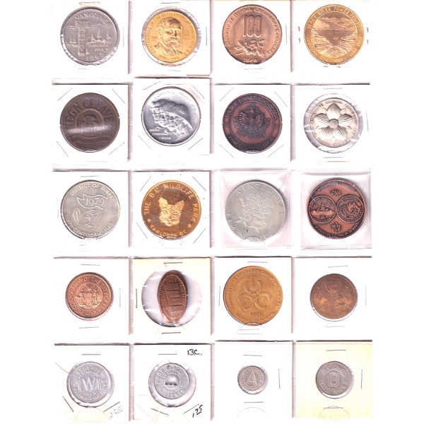 Collection of Vintage British Columbia Tokens & Medals in a 20-Pocket Sheet 