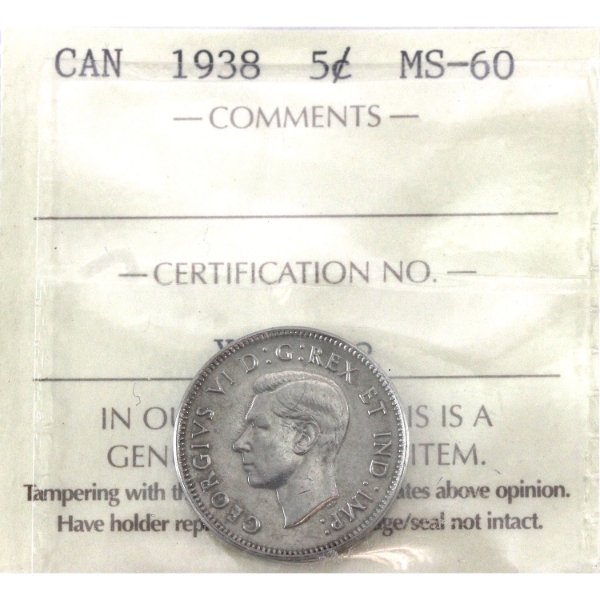 5-cent 1938 ICCS MS60