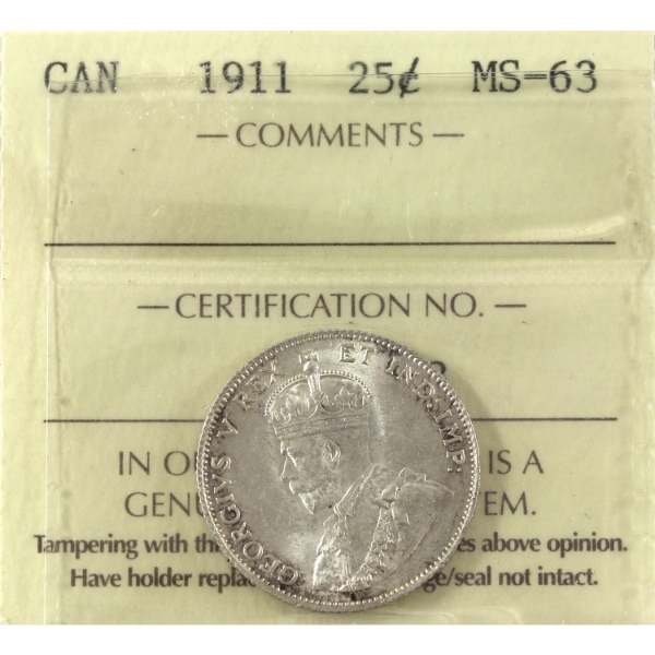 25-cent 1911 ICCS MS63