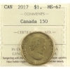 Image 1 : Loon $1 2017 Canada 150 ICCS MS67