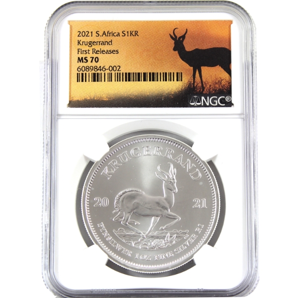South Africa 2021 Krugerrand NGC MS70 First Releases 1oz .999 Fine Silver (Tax Exempt)