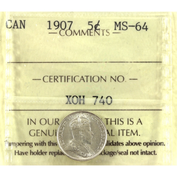5-cent 1907 ICCS MS64