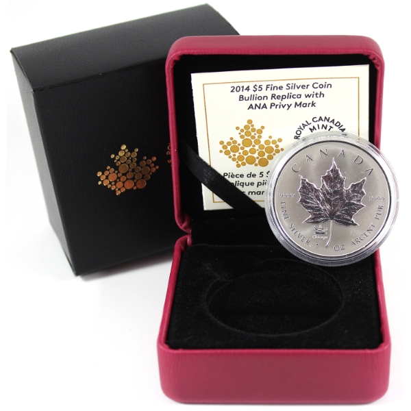 2014 $5 Bullion Replica 1oz .9999 Fine Silver Coin w/ ANA Privy Mark (Tax Exempt)