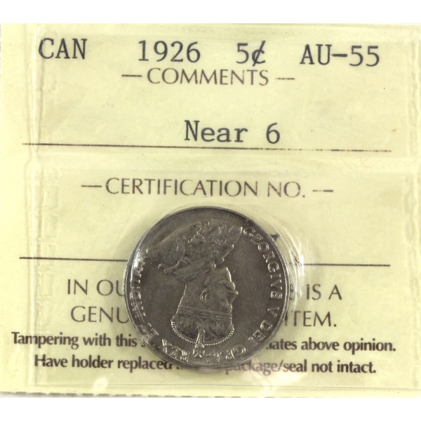 5-cent 1926 Near 6 ICCS AU55