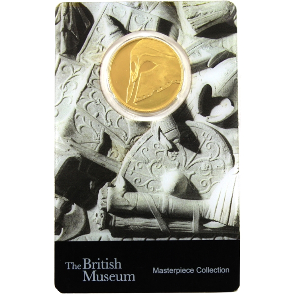 1/4oz Solomon Islands 2018 $25 British Museum Greek Helmet .9999 Fine Gold Coin (Tax Exempt)