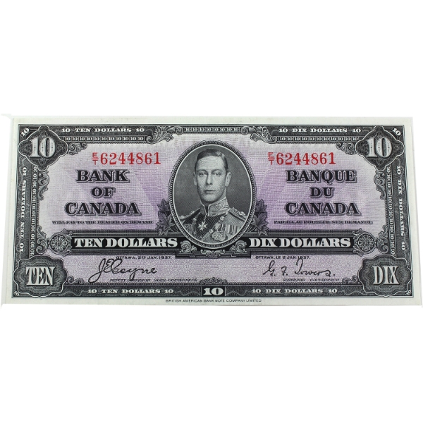 BC-24c 1937 $10 CUNC Coyne-Towers SN: E/T6244861 w/ Historical Information Board