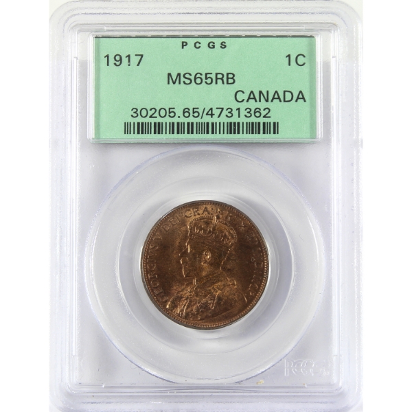 1-cent 1917 PCGS MS65 RD & BN