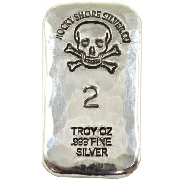 2oz RSSC Skull & Crossbones .999 Fine Silver Hammered Bar (Tax Exempt)