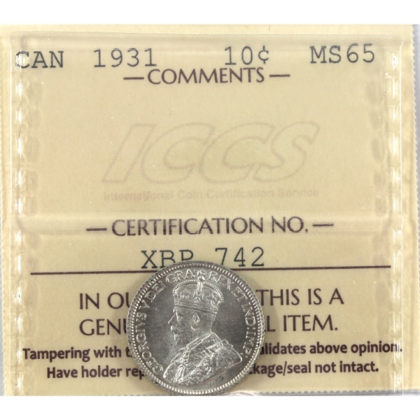 10-cent 1931 ICCS MS65