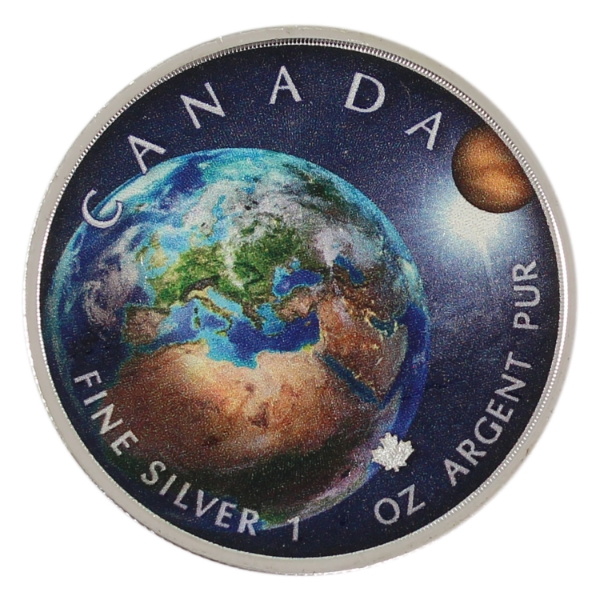 1oz 2022 $5 SML Coloured Our Solar System #4 Earth .9999 Fine Silver Coin (Tax Exempt)