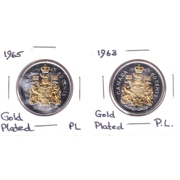50-cent 1963 & 1965 Gold Plated PL. 2pcs.