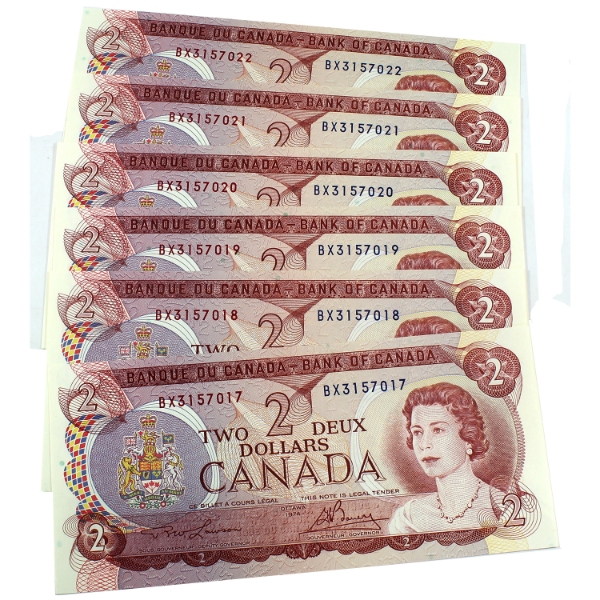 6x BC-47a 1974 $2 Consecutive Lawson-Bouey SN: BX3157017-"22. 6pcs.