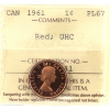 Image 1 : 1-cent 1961 ICCS PL67 Red UHC
