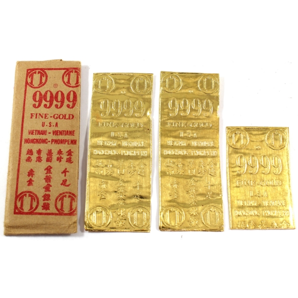 Vietnam (1955-1975) Kim-Thanh 1 Tael (37.5g) .9999 Fine Gold Bars 3pc Set in Original Paper