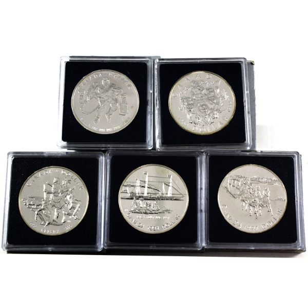1990-1994 $1 .50 Silver Brilliant Uncirculated Dollars. 5pcs.